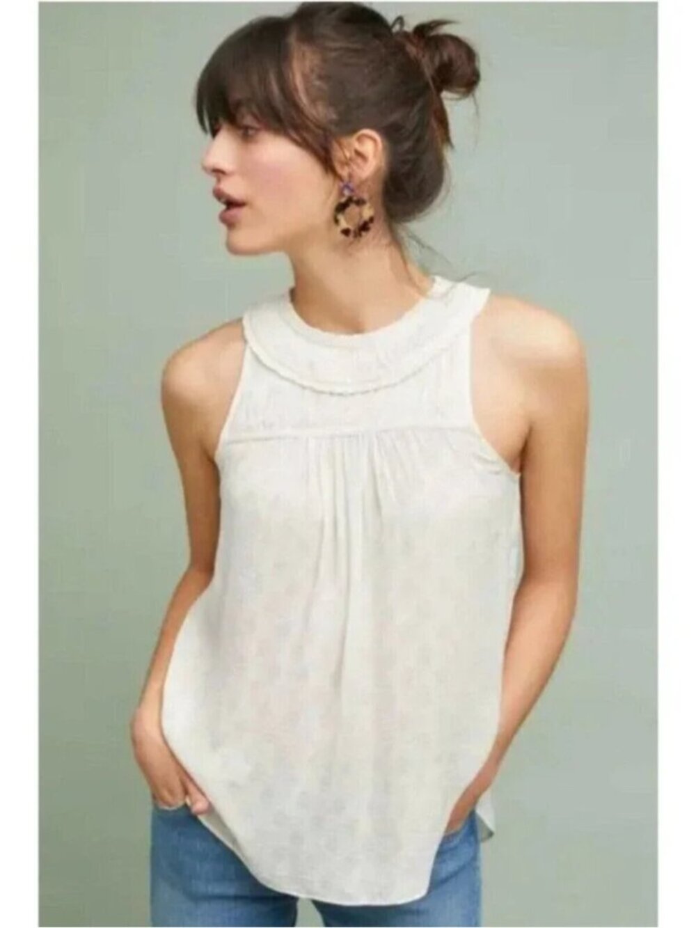Maeve Ivory Pleated Clovis High Neck Tank